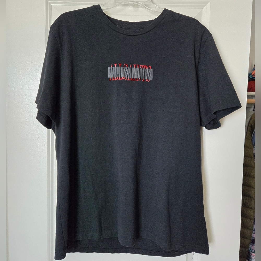 All Saints Black Casual Tee Size Large Stitching Design